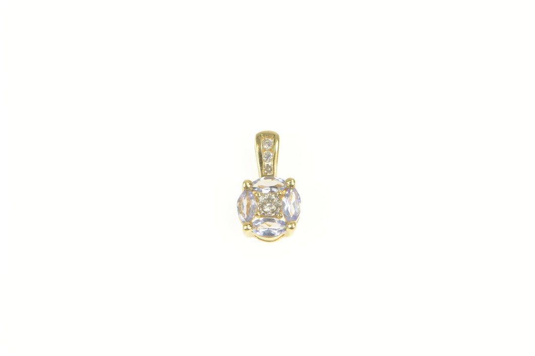 14K Diamond Tanzanite Round Cluster Statement Pendant Yellow Gold