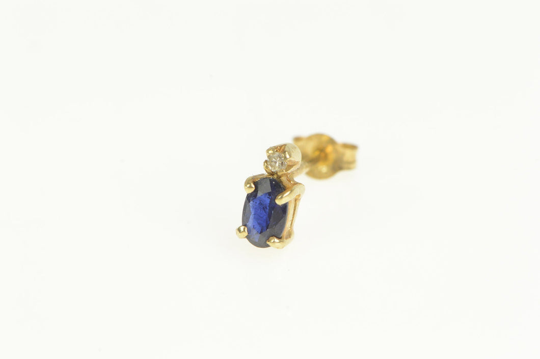 14K Oval Sapphire Diamond Accent Single Earring Yellow Gold