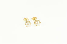 Load image into Gallery viewer, 14K Victorian Style Pearl Prong Classic Stud Earrings Yellow Gold