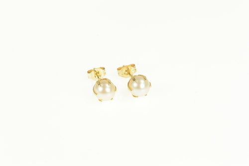 14K Victorian Style Pearl Prong Classic Stud Earrings Yellow Gold
