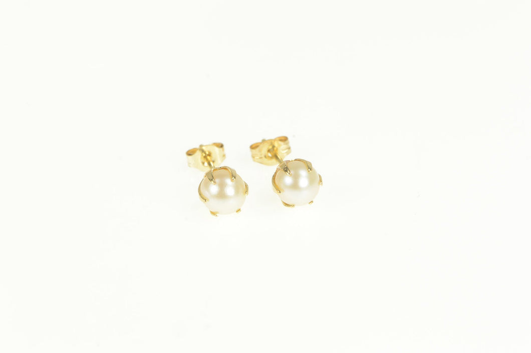 14K Victorian Style Pearl Prong Classic Stud Earrings Yellow Gold