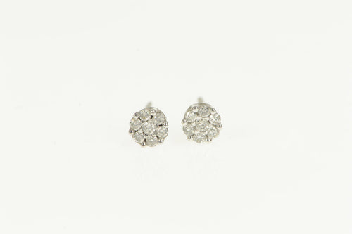 14K Diamond Classic Round Circle Cluster Stud Earrings White Gold