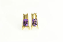 Load image into Gallery viewer, 14K Oval Amethyst Curved Design Split Stud Earrings Yellow Gold