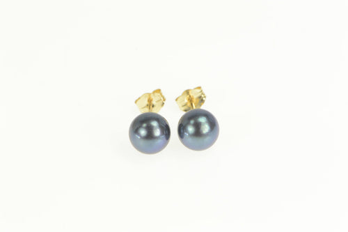 14K 6.8mm Tahitian Pearl Classic Statement Stud Earrings Yellow Gold