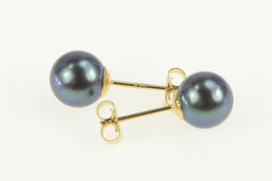 14K 6.8mm Tahitian Pearl Classic Statement Stud Earrings Yellow Gold