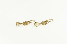 Load image into Gallery viewer, 14K Victorian Style Pearl Dangle Ornate Statement Earrings Yellow Gold