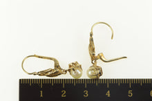 Load image into Gallery viewer, 14K Victorian Style Pearl Dangle Ornate Statement Earrings Yellow Gold