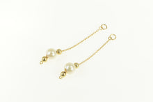 Load image into Gallery viewer, 14K Pearl Chain Dangle Hoop Stud Enhancer Earring Jackets Yellow Gold