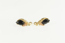 Load image into Gallery viewer, 10K Black Hills Leaf Onyx Statement Stud Earrings Yellow Gold