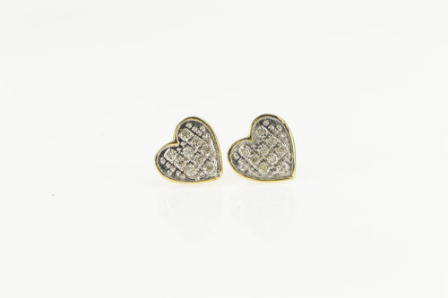 10K Pave Diamond Heart Love Symbol Stud Earrings Yellow Gold