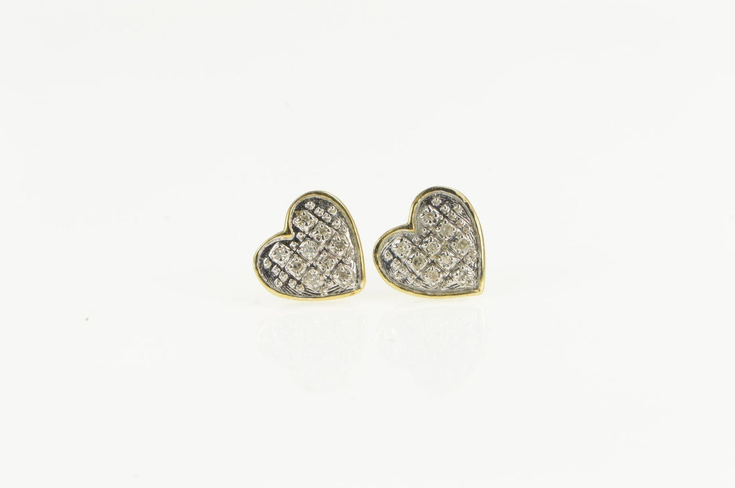 10K Pave Diamond Heart Love Symbol Stud Earrings Yellow Gold