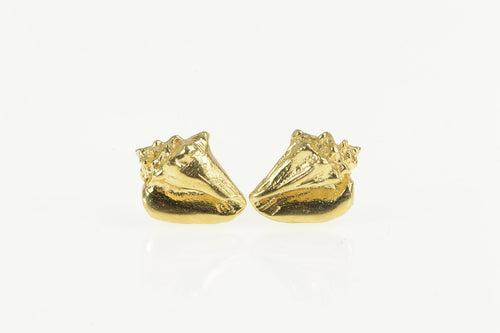 14K 3D Conch Sea Shell Ocean Motif Stud Earrings Yellow Gold