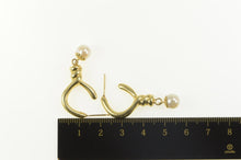 Load image into Gallery viewer, 14K Pearl Dangle Twist Puffy Statement Hoop Earrings Yellow Gold