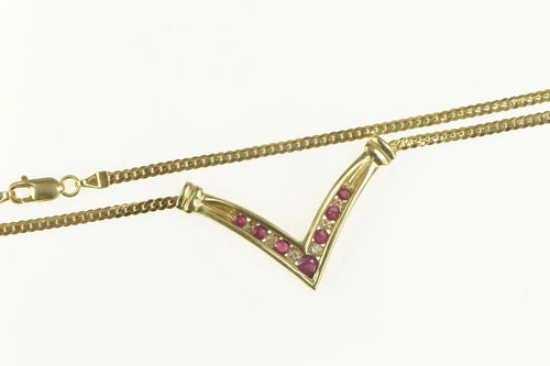 14K Diamond Ruby Chevron Pendant Chain Necklace 17