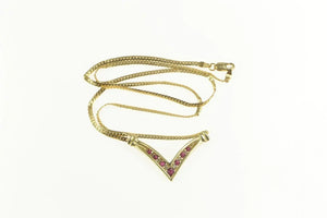 14K Diamond Ruby Chevron Pendant Chain Necklace 17" Yellow Gold