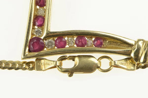 14K Diamond Ruby Chevron Pendant Chain Necklace 17" Yellow Gold