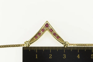 14K Diamond Ruby Chevron Pendant Chain Necklace 17" Yellow Gold