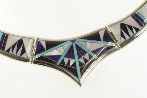 Sterling Silver F Howe Turquoise Black Onyx Sugilite Necklace 18