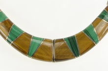 Load image into Gallery viewer, Sterling Silver Tiger&#39;s Eye Malachite Inlay Squared Collar Necklace 17&quot;