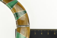 Load image into Gallery viewer, Sterling Silver Tiger&#39;s Eye Malachite Inlay Squared Collar Necklace 17&quot;