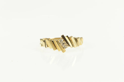 10K Retro Diamond Grooved Abstract Bypass Ring Yellow Gold