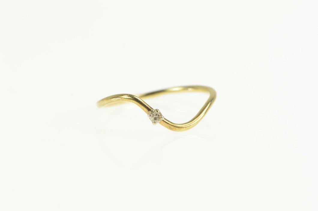 14K Wavy Zig Zag Diamond Heart Beat Promise Ring Yellow Gold