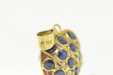 Load image into Gallery viewer, 18K Pave Natural Ruby &amp; Sapphire Puffy Heart Pin/Brooch Yellow Gold