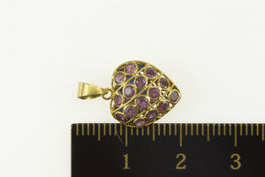 18K Pave Natural Ruby & Sapphire Puffy Heart Pin/Brooch Yellow Gold