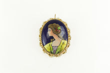 Load image into Gallery viewer, 14K French Ceramic Painted Lady Seed Pearl Pin/Brooch Yellow Gold