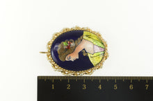 Load image into Gallery viewer, 14K French Ceramic Painted Lady Seed Pearl Pin/Brooch Yellow Gold