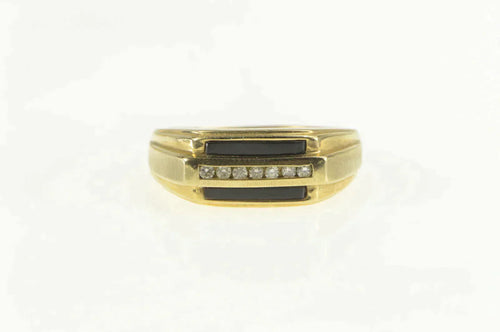 10K Diamond Black Onyx Men's Retro Statement Ring Yellow Gold