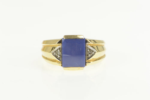 14K 1960's Syn Sapphire Diamond Accent Men's Ring Yellow Gold