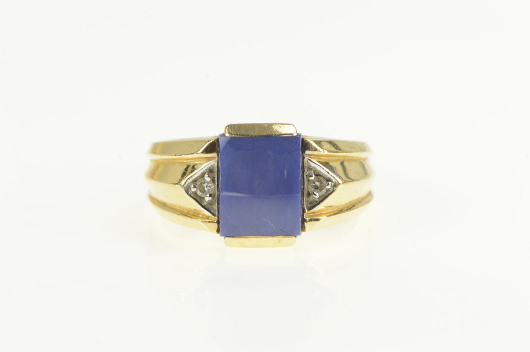 14K 1960's Syn Sapphire Diamond Accent Men's Ring Yellow Gold