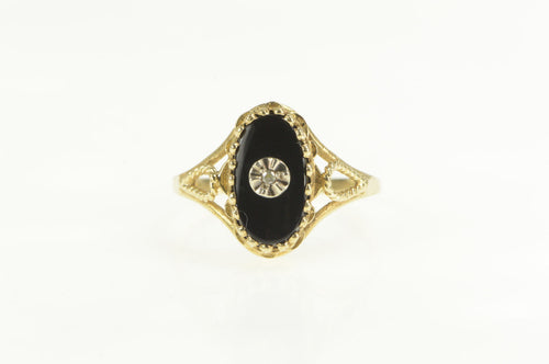 10K Oval Black Onyx Diamond Accent Statement Ring Yellow Gold
