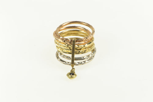 14K Tri Tone Stacked Multi-Band Fashion Statement Ring Yellow Gold