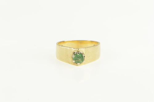 14K Round Emerald Solitaire Ridged Statement Ring Yellow Gold