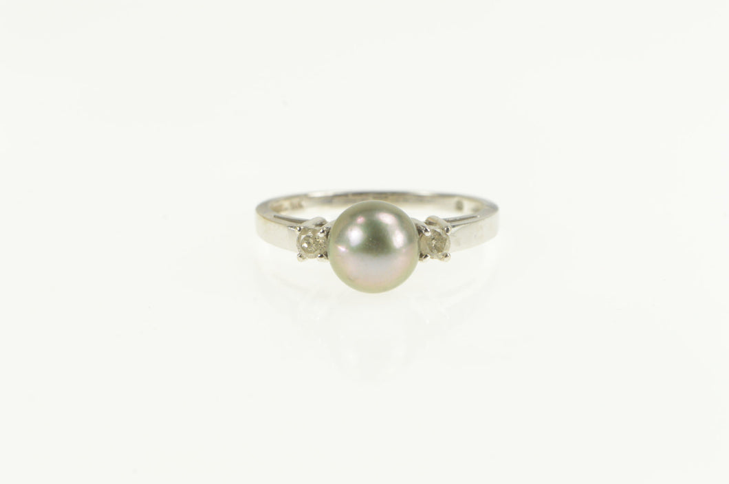 14K Tahitian Pearl Diamond Accent Engagement Ring White Gold