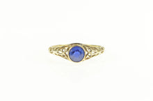 Load image into Gallery viewer, 10K Art Deco Filigree Syn. Sapphire Engagement Ring Yellow Gold