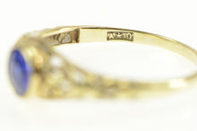 Load image into Gallery viewer, 10K Art Deco Filigree Syn. Sapphire Engagement Ring Yellow Gold