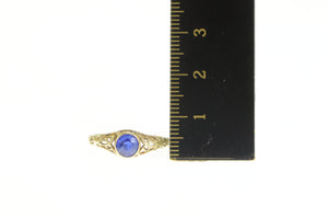 10K Art Deco Filigree Syn. Sapphire Engagement Ring Yellow Gold