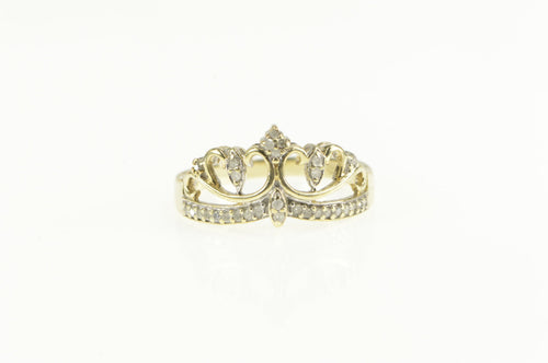 10K Diamond Crown Tiara Princess Queen Promise Ring Yellow Gold