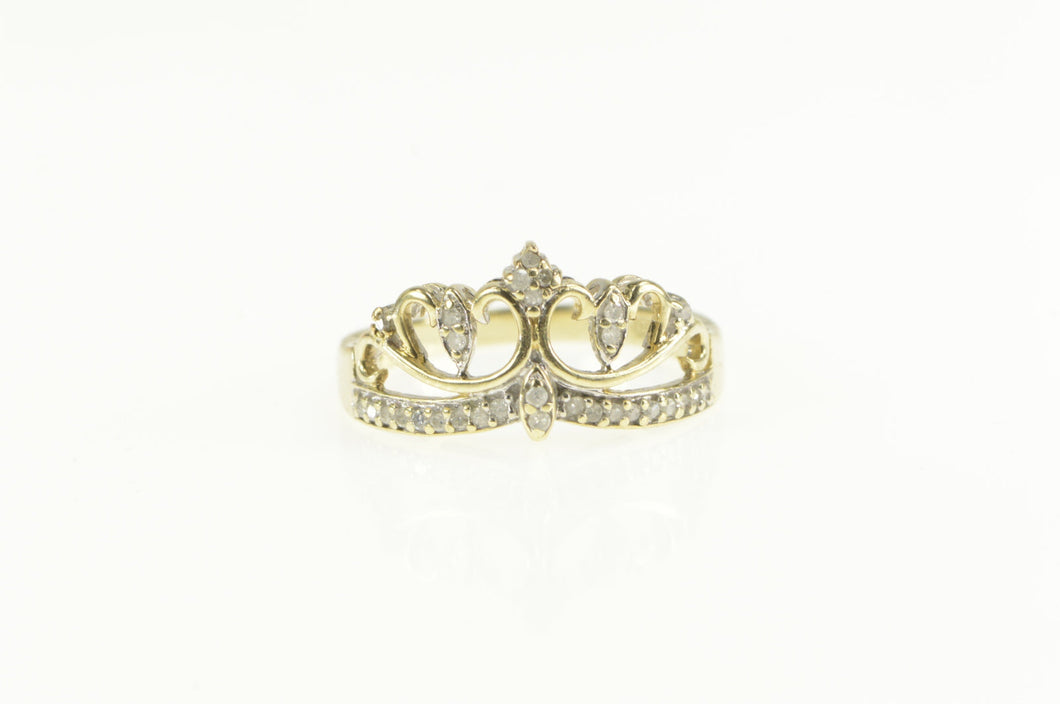 10K Diamond Crown Tiara Princess Queen Promise Ring Yellow Gold