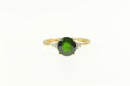 14K Round Moldavite Diamond Cluster Statement Ring Yellow Gold