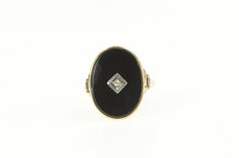Load image into Gallery viewer, 10K Retro Ornate Black Onyx Diamond Overlay Ring Yellow Gold