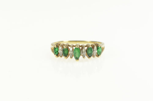 10K Marquise Emerald Diamond Statement Band Ring Yellow Gold