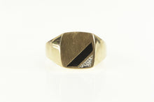 Load image into Gallery viewer, 10K Black Onyx Diamond Squared Men&#39;s Statement Ring Yellow Gold
