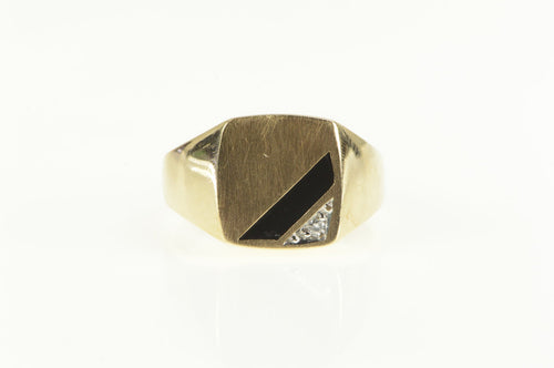 10K Black Onyx Diamond Squared Men's Statement Ring Yellow Gold