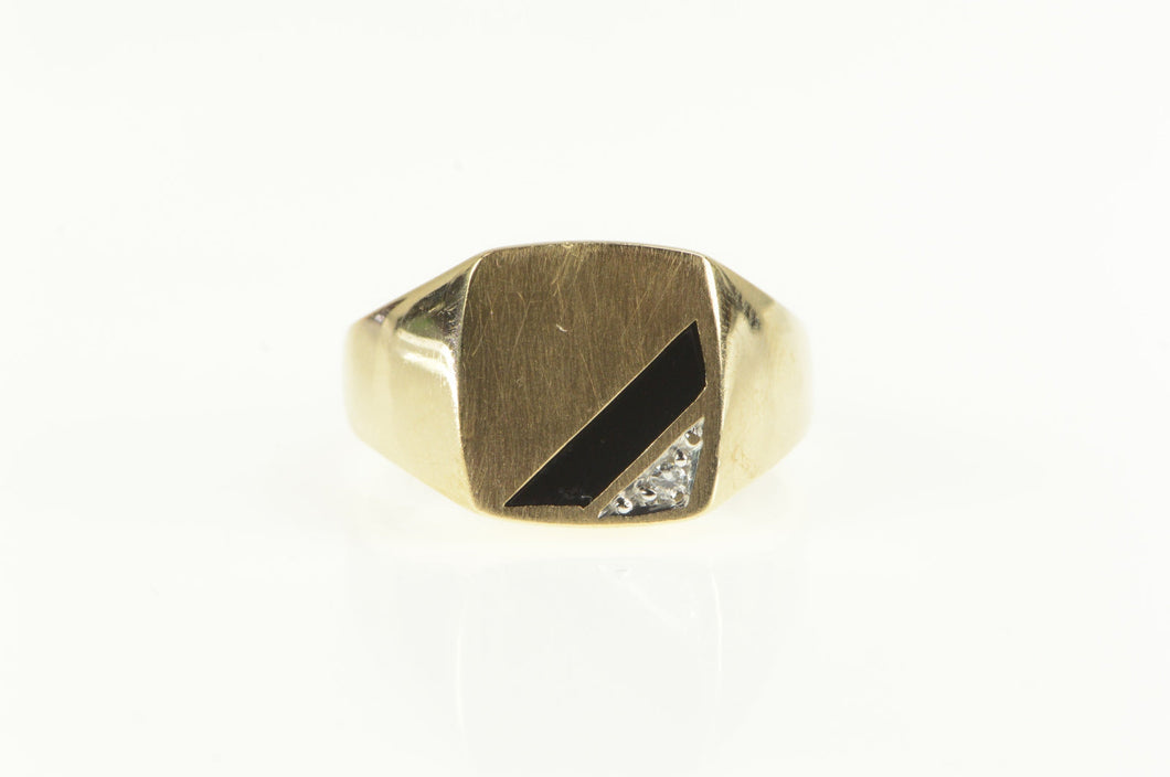 10K Black Onyx Diamond Squared Men's Statement Ring Yellow Gold