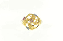 Load image into Gallery viewer, 14K 1960&#39;s Ruby Sapphire Pearl Cluster Cocktail Ring Yellow Gold