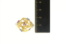 Load image into Gallery viewer, 14K 1960&#39;s Ruby Sapphire Pearl Cluster Cocktail Ring Yellow Gold